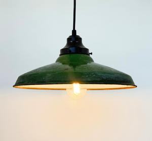 Farmhouse Salvaged Green Enamel Pendant Light