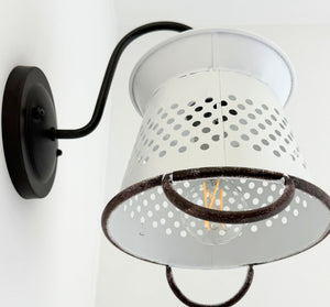 Petite White Rustic Colander Wall Sconce