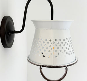 Petite White Rustic Colander Wall Sconce