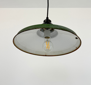 Farmhouse Salvaged Green Enamel Pendant Light
