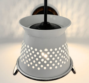 Petite White Rustic Colander Wall Sconce
