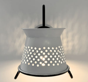 Petite White Rustic Colander Wall Sconce