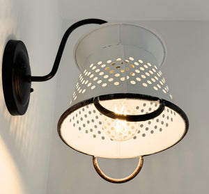 Petite White Rustic Colander Wall Sconce