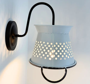 Petite White Rustic Colander Wall Sconce