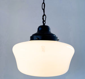 Beveled Schoolhouse Milk Glass Pendant