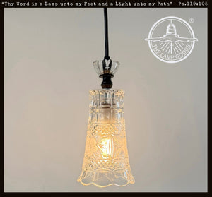Etched Floral Scrollwork Vintage Glass Pendant Light