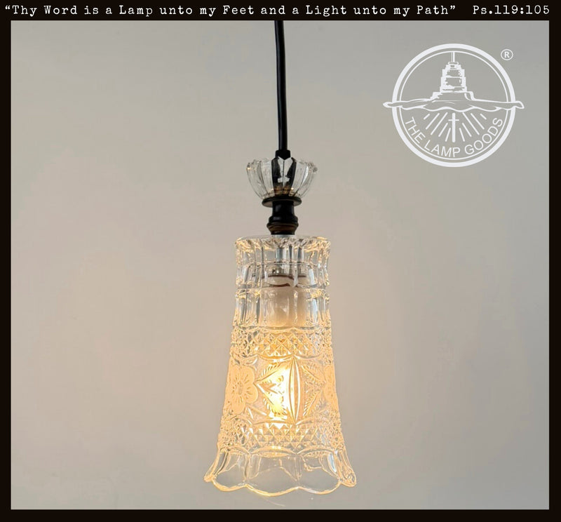 Etched Floral Scrollwork Vintage Glass Pendant Light