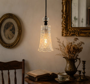 Etched Floral Scrollwork Vintage Glass Pendant Light
