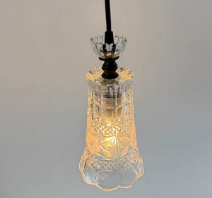 Etched Floral Scrollwork Vintage Glass Pendant Light