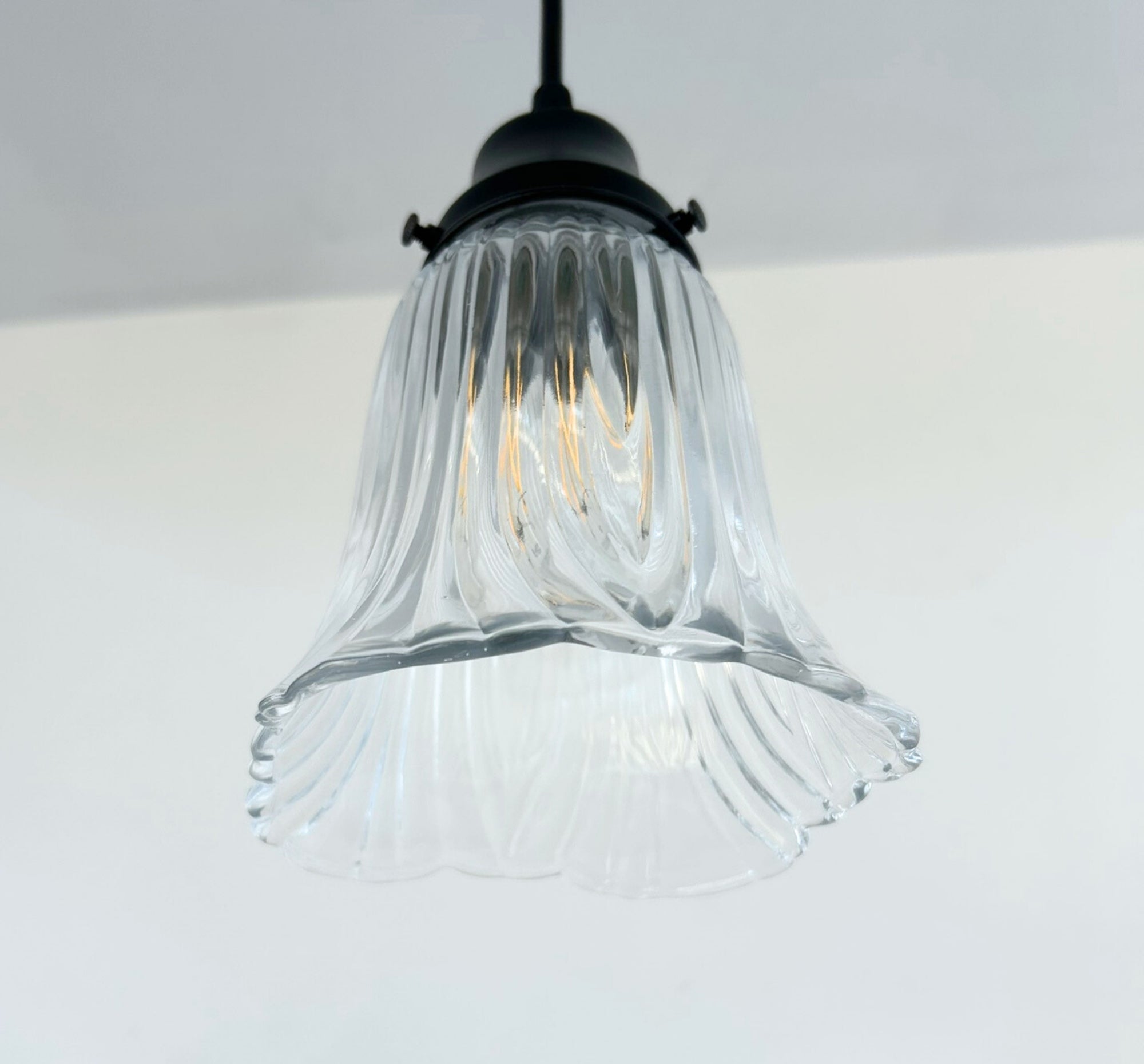 Heavy Pressed Scallop Flare Holophane Pendant