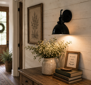 Small Black Enamel Farmhouse Wall Sconce Lighting - The Lamp Goods