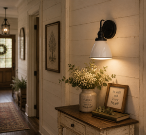 Petite White Enamel Farmhouse Wall Sconce Lighting - The Lamp Goods