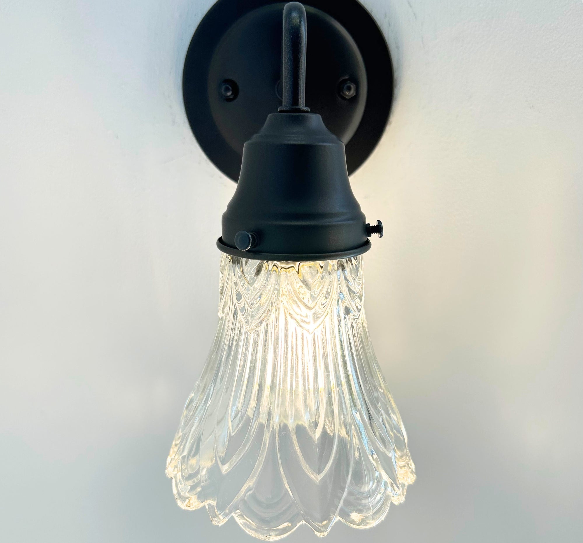 Clear Art-Deco Heavy Pressed Tulip Wall Sconce