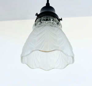 Frosted Leaf and Clear Ribbed Glass Pendant