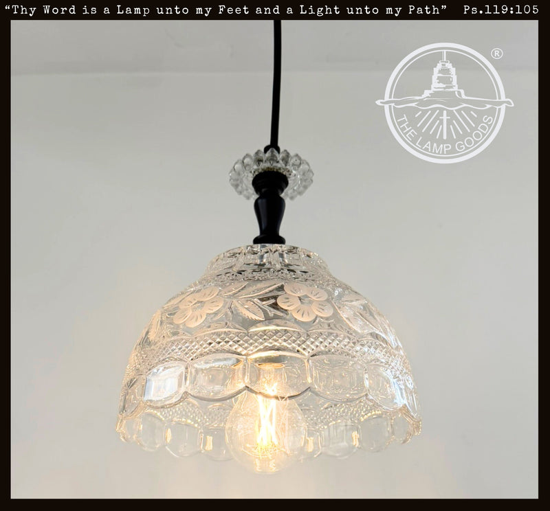 Vintage Cut Crystal Floral Dome Pendant Light
