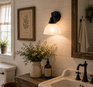 Frosted Glass Factory Holophane Wall Sconce Light Fixture - The Lamp Goods