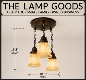 Amber Antique Holophane Glass Ceiling Light Trio - The Lamp Goods