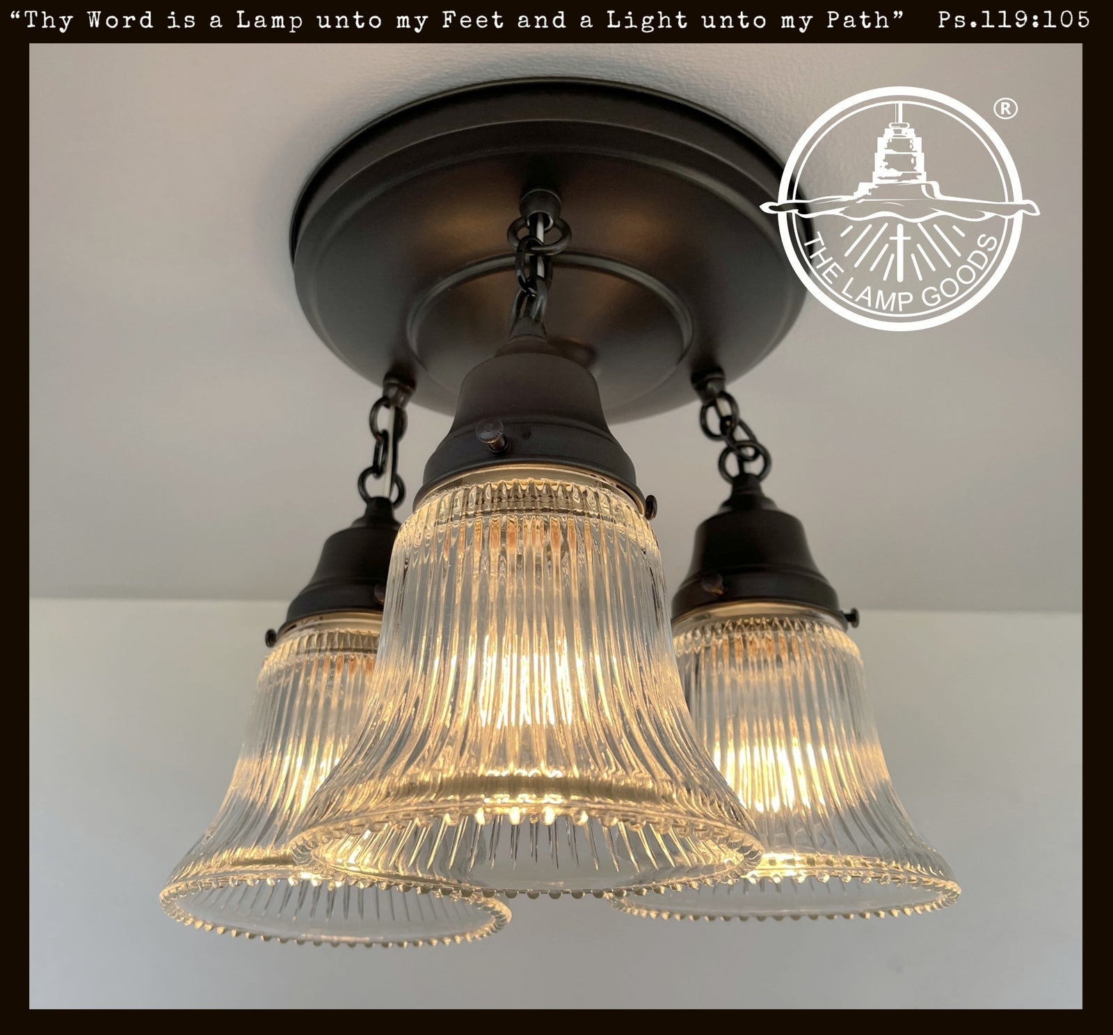 Antique HOLOPHANE 1960's CLEAR Glass Ceiling Light