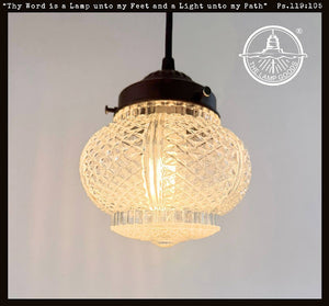 Antique Diamond Cut Quilt Glass Pendant Light | 5.5" Width - The Lamp Goods