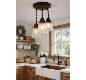 Antique Heavy Pressed Scallop Glass Ceiling Light Trio - The Lamp Goods