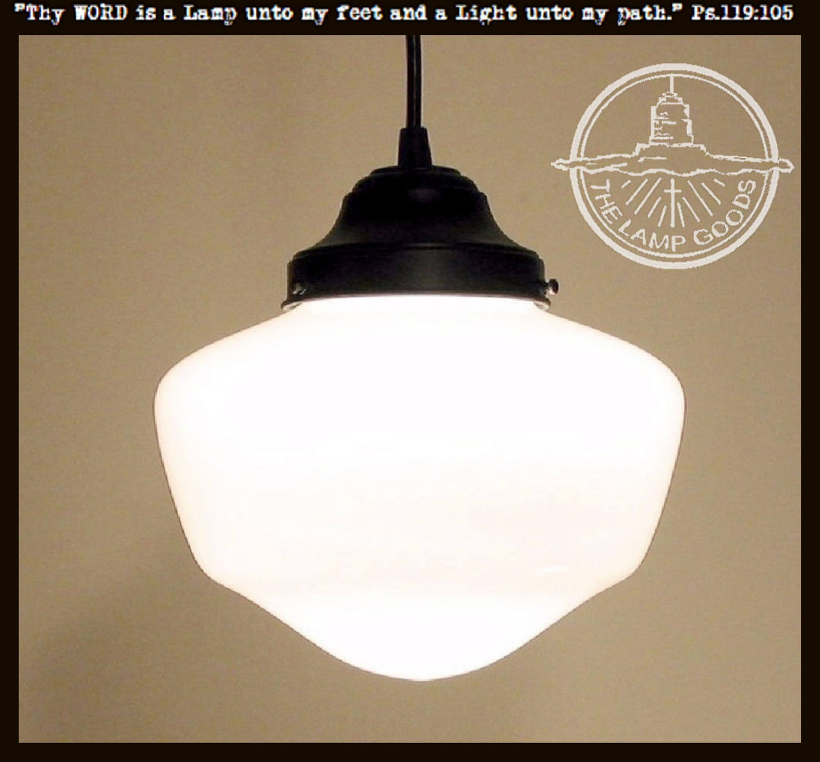 Classic Schoolhouse Milk Glass Pendant Light Fixture with black metal canopy
