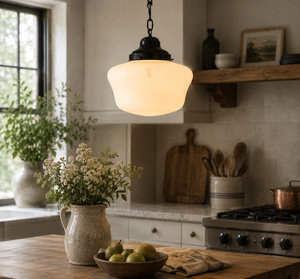 Beveled Schoolhouse Milk Glass Pendant