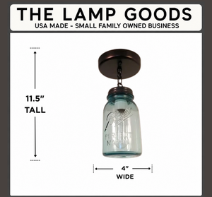 Blue Vintage Mason Jar Ceiling LIGHT With Chain Twist On - The Lamp Goods