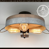 Modern Farmhouse Galvanized & Copper Metal Flat Tub Ceiling Light with Wood Accents

