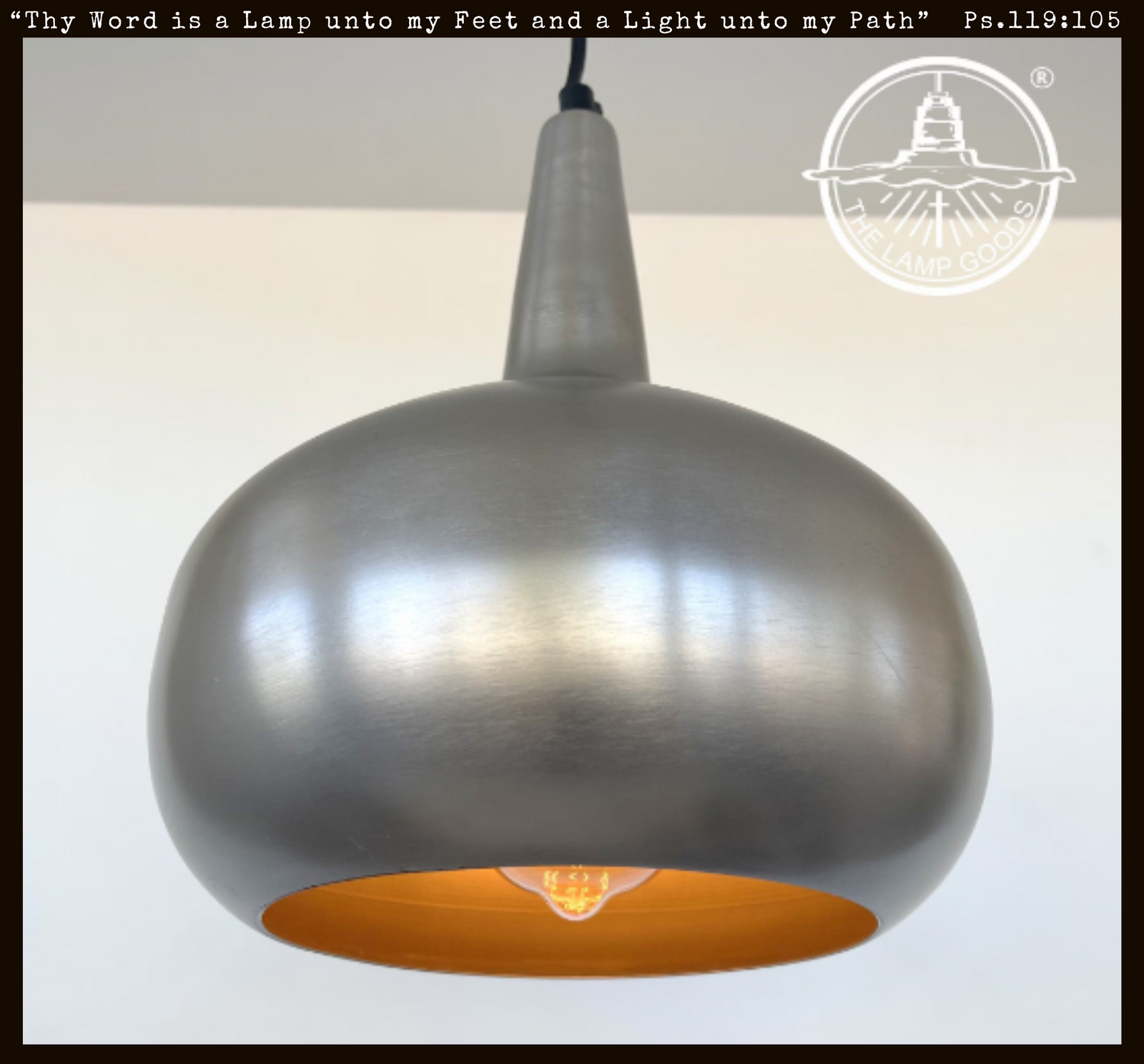 Modern Polished Steel Pendant Chandelier Light from The Lamp Goods; silver, gold interior.
