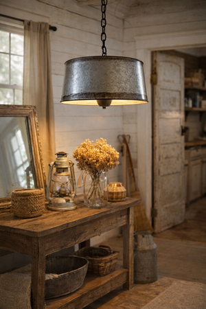 Copper-Edge Galvanized Farm Drum Pendant Light - The Lamp Goods