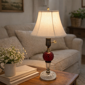 1940's Art Deco Table Lamp Red Glass Hobnail