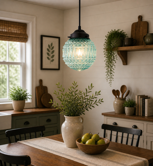 Rare Blue Diamond Cut Globe Pendant Light | 6" Width - The Lamp Goods