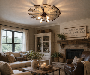 Farmhouse Windmill STATIONARY Ceiling Light | 30" Flush Mount - The Lamp Goods