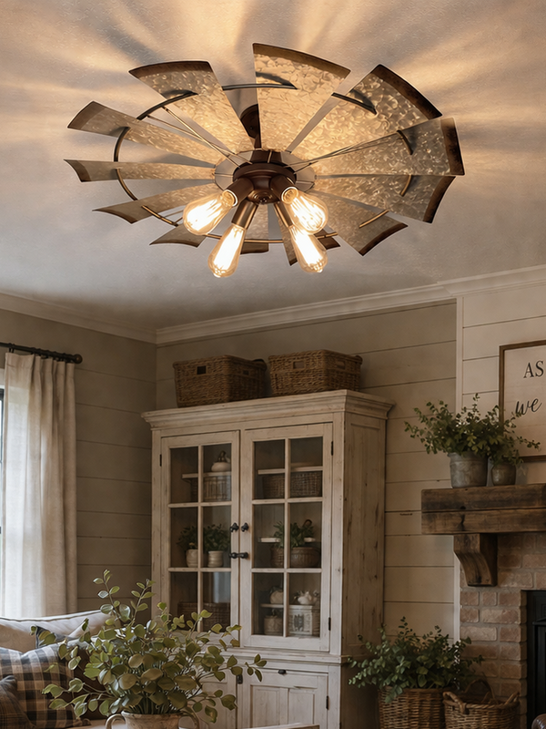 Farmhouse Windmill STATIONARY Ceiling Light | 30" Flush Mount - The Lamp Goods