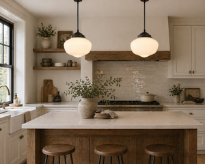 Modern Milk Glass Schoolhouse Pendant Light | 8"