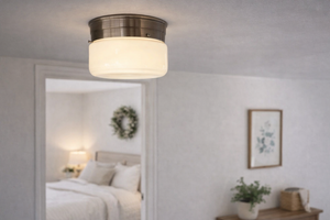 Simple Cottage Opal Schoolhouse Drum Ceiling Light