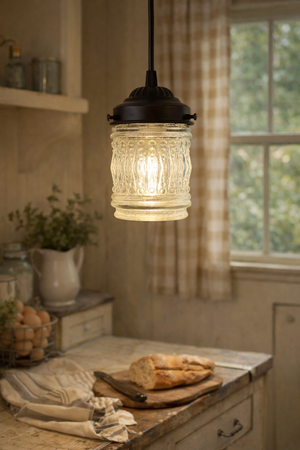 Vintage Hobnail Barrel Glass Pendant Light