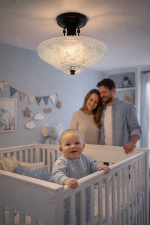 Vintage Frosted Floral Scroll Glass Ceiling Light