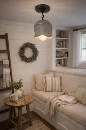 Lotus Galvanized Ceiling Light with Chain