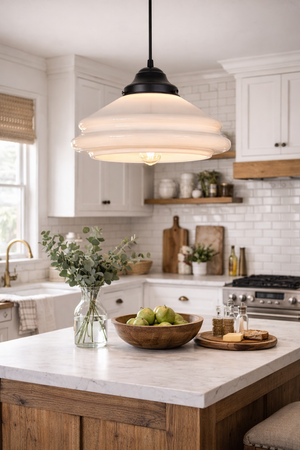 Antique Tiered Milk Glass Schoolhouse Pendant Light - The Lamp Goods