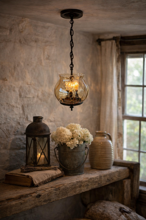 Vintage Amber Glass Tulip Pendant Light