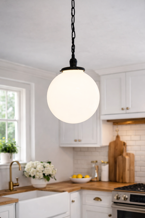 Vintage Milk Glass Ball Pendant Light