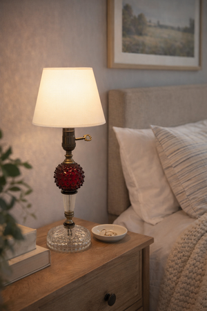 1940's Art Deco Table Lamp Red Glass Hobnail