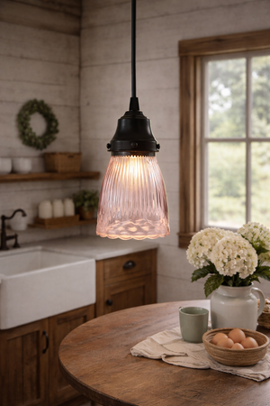 Lavender Ribbed Flower Glass Pendant - The Lamp Goods