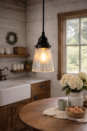 Classic Clear Ribbed Glass Pendant Light - The Lamp Goods
