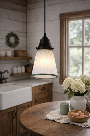 Green Rim Frosted Holophane Pendant - The Lamp Goods