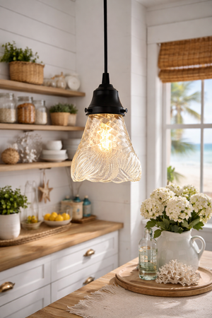 Clear Floral Ribbed Shell Pendant Light - The Lamp Goods
