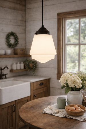 Vintage Milk Glass Stepped Bell Pendant Light - The Lamp Goods