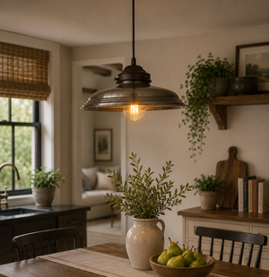 Classic Industrial Brushed Steel Dome Pendant Light | 10.5" Width - The Lamp Goods