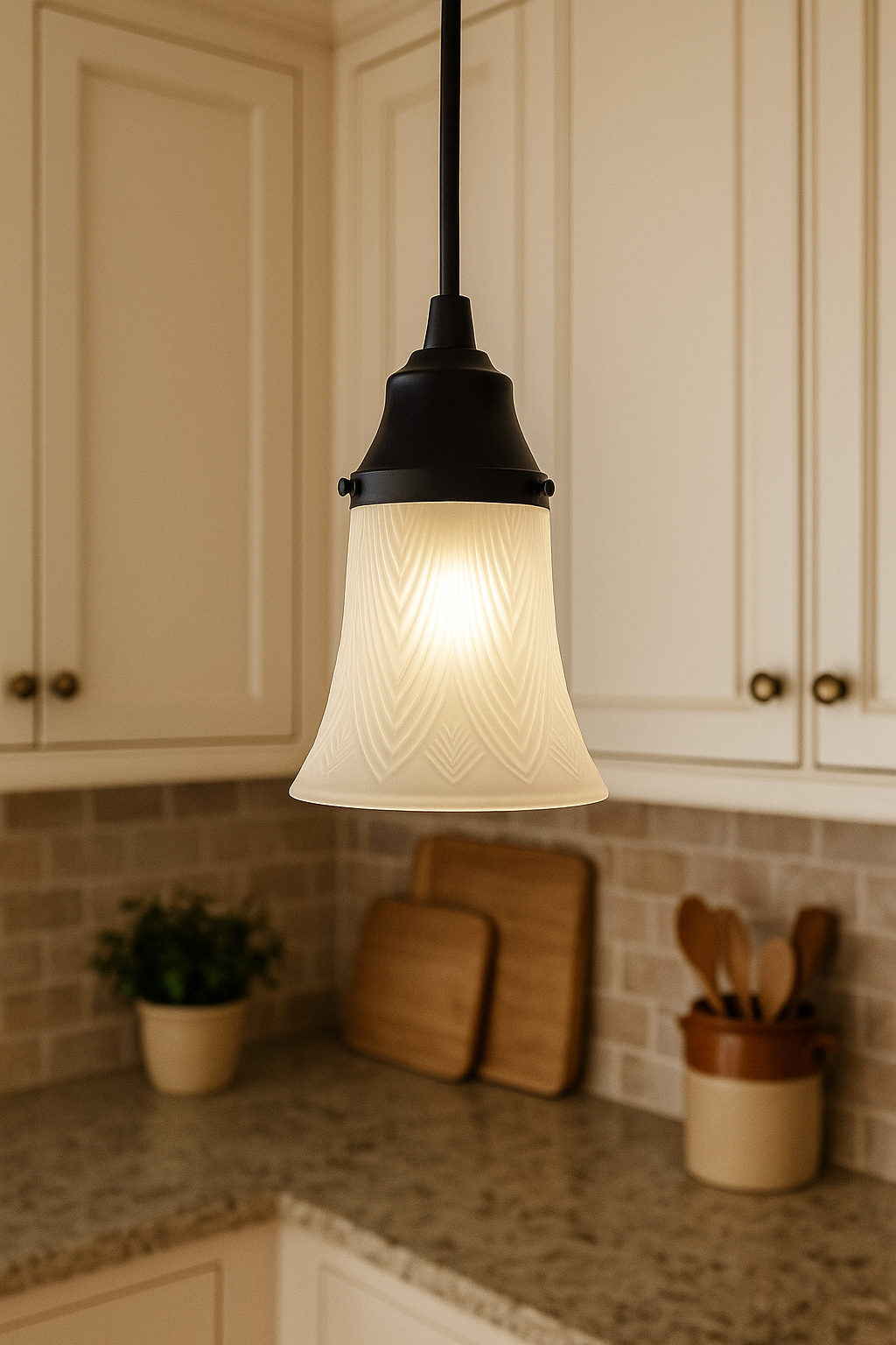 Frosted Embossed Feather Chevron Pendant